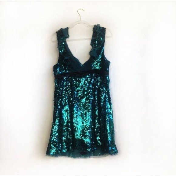 Free People Siren Green Sequins Mini Dress Size 12 - Picture 6 of 8